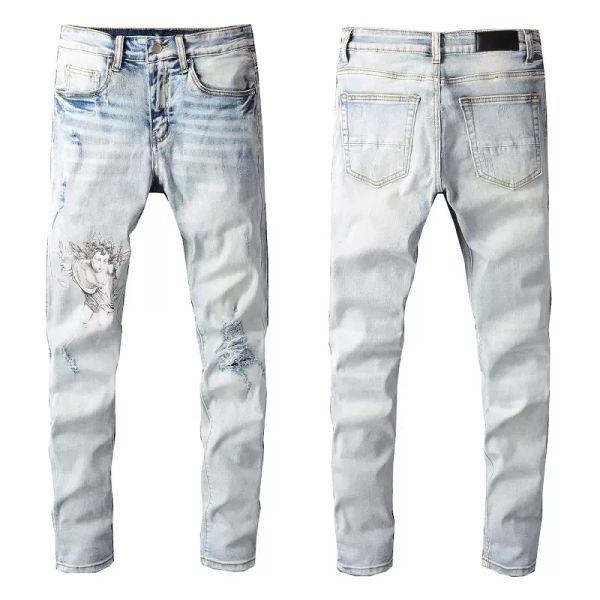 22 mens designer jeans washed distressed crinkle shredded patch biker slim pants motorcycle fashion cowboy3388018, Blue